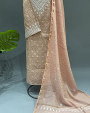 Banarsi Chanderi Chikankari Semistitch 2pc Suit - Rose Gold