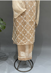 Organza Chikankari Semistitch Co-ord Set - Honey Beige
