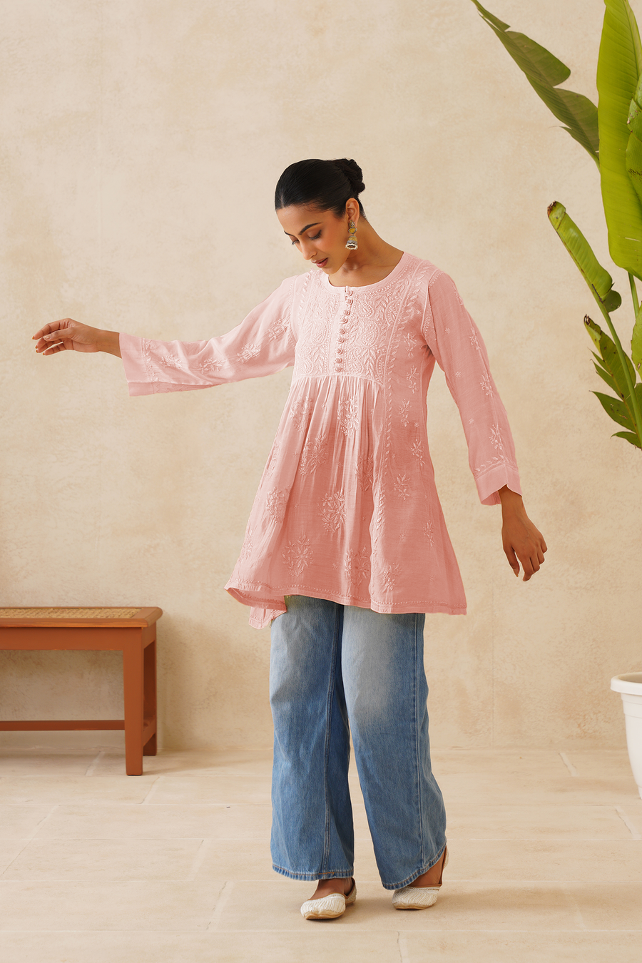 Muslin Short Kurti - Ombre Rose Pink