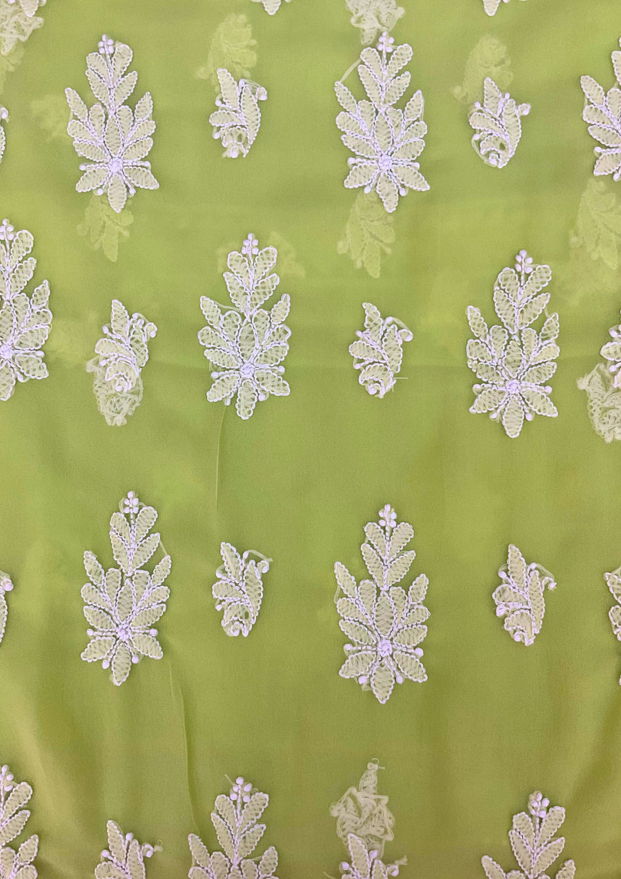 Georgette Unstitched Chikankari Suit 3 pc - Lime Green
