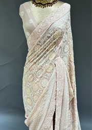 Chikankari Georgette Saree & Blouse - Blush Pink
