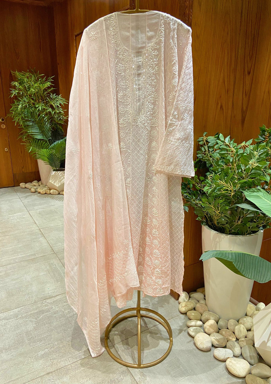 Mul Chanderi Anarkali - Peach Ombre