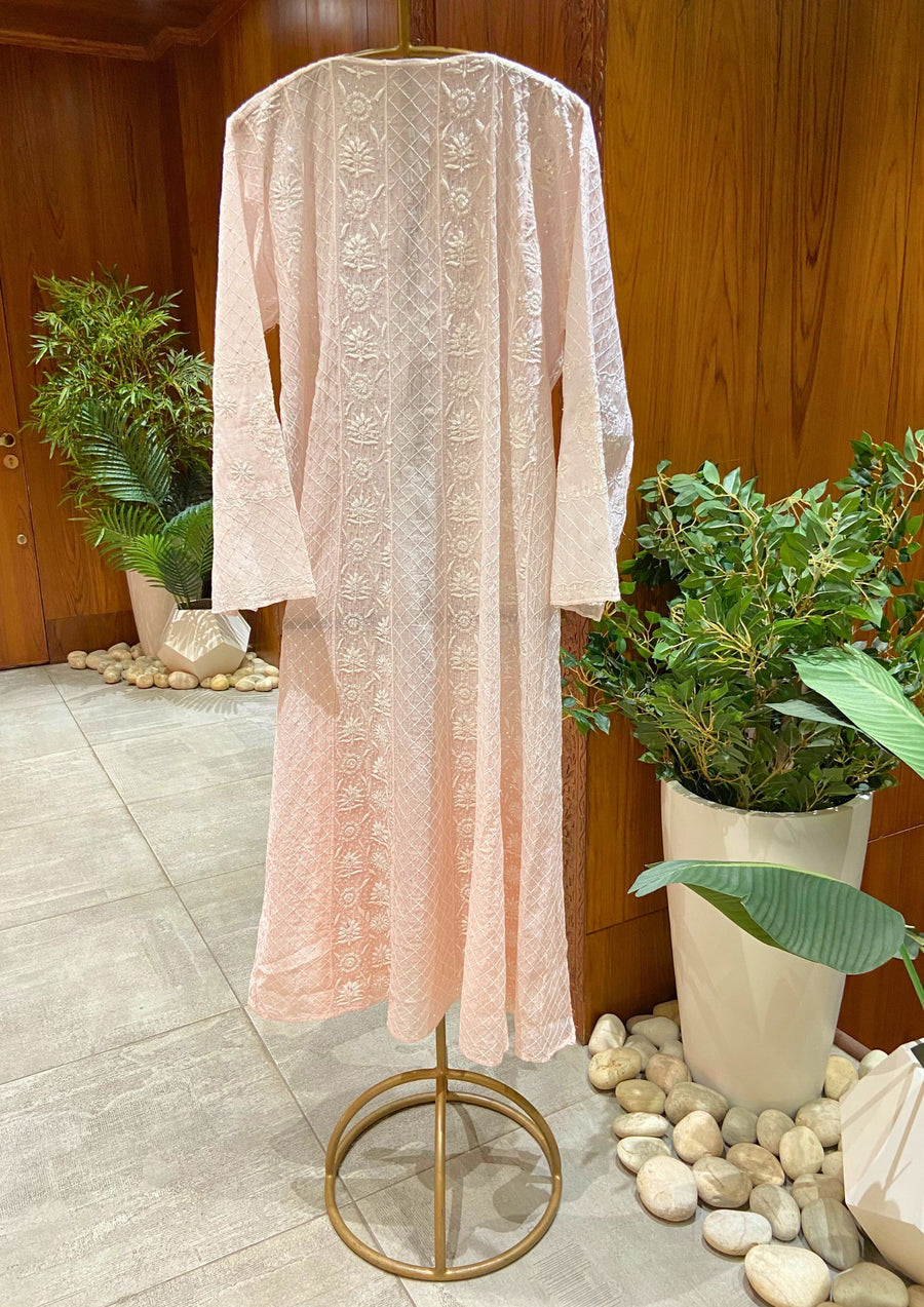 Mul Chanderi Anarkali - Peach Ombre