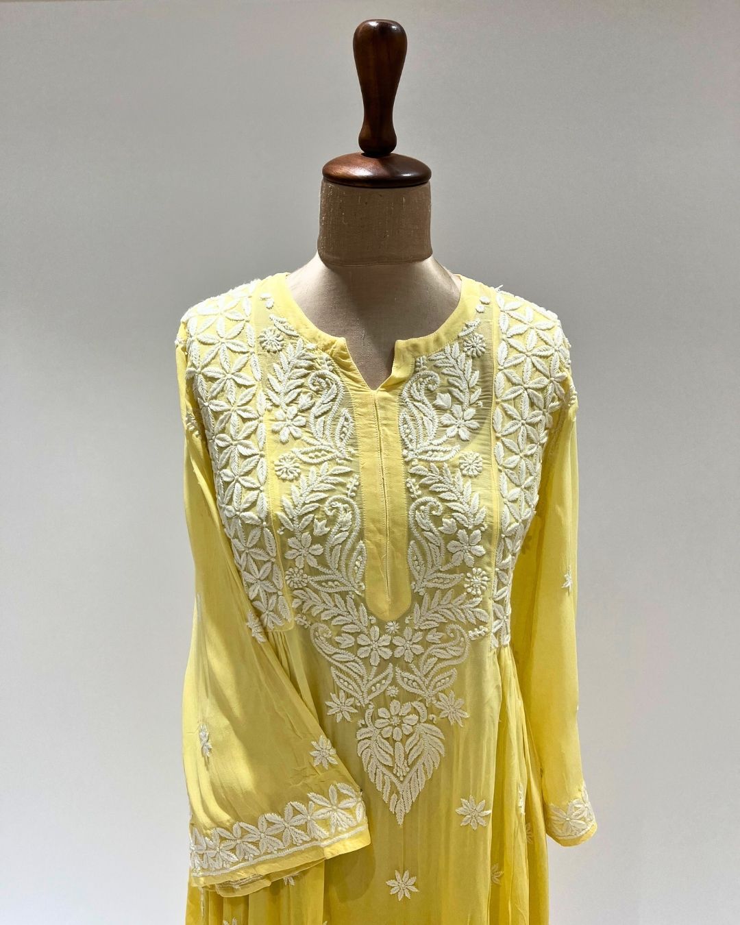 Viscose Anarkali Chikankari Kurta - Sunshine Yellow