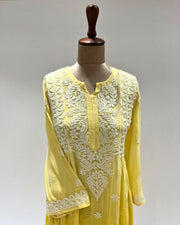 Viscose Anarkali Chikankari Kurta - Sunshine Yellow