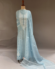 Chikankari Organza Anarkali set - Powder Blue
