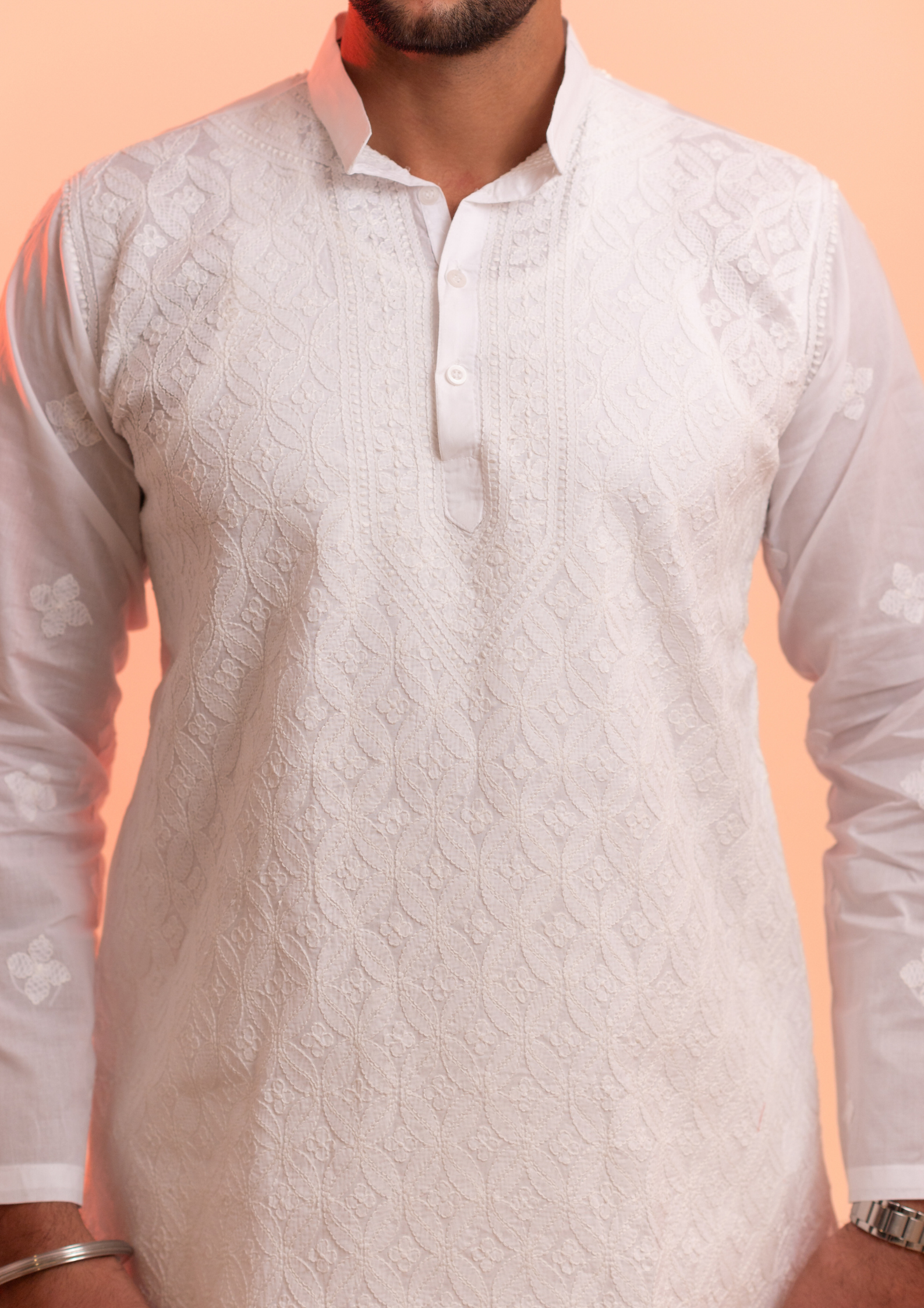 Cotton Chikankari Men's Kurta - White