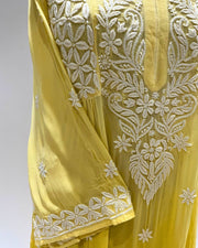 Viscose Anarkali Chikankari Kurta - Sunshine Yellow