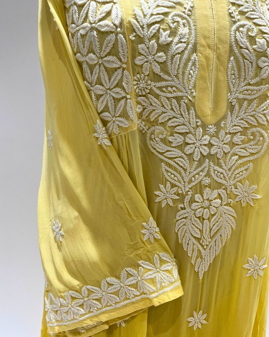 Viscose Anarkali Chikankari Kurta - Sunshine Yellow