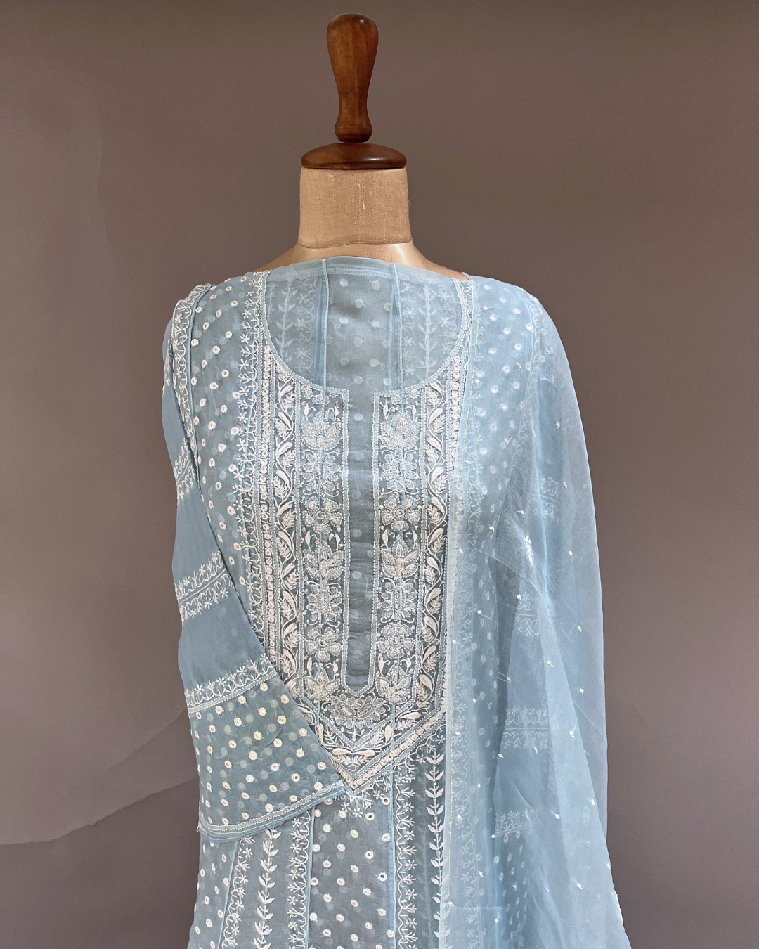Chikankari Organza Anarkali set - Powder Blue
