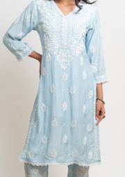 Muslin Chikankari Coord set - Ice Blue