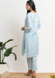 Muslin Chikankari Coord set - Ice Blue