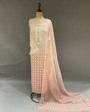 Chikankari Organza Suit set - Rose pink Ombre