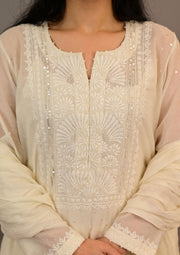 Pearl White Mul Chanderi Suit