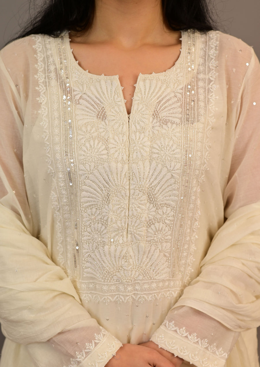 Pearl White Mul Chanderi Suit