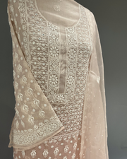 Chikankari Organza Suit set - Rose pink Ombre