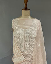 Chikankari Organza Suit set - Rose pink Ombre