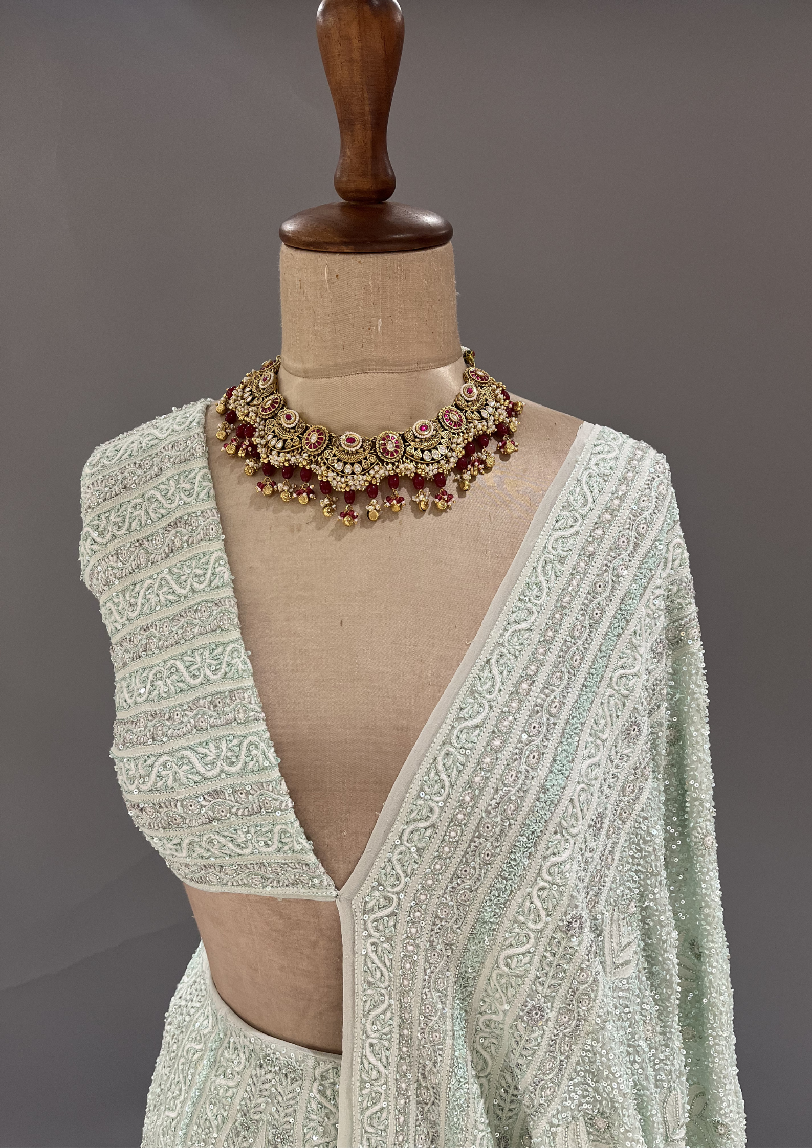 Chikankari Georgette Lehanga - Mint Green