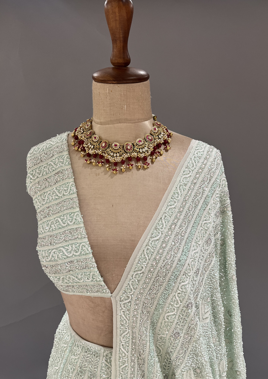 Chikankari Georgette Lehanga - Mint Green
