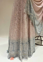 Pure Georgette Chikankari Unstitched Lehenga - Powder blue and Blush Pink