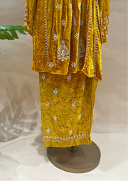 Velvet Chikankari Semistitched Palazzo Set - Sunshine Yellow