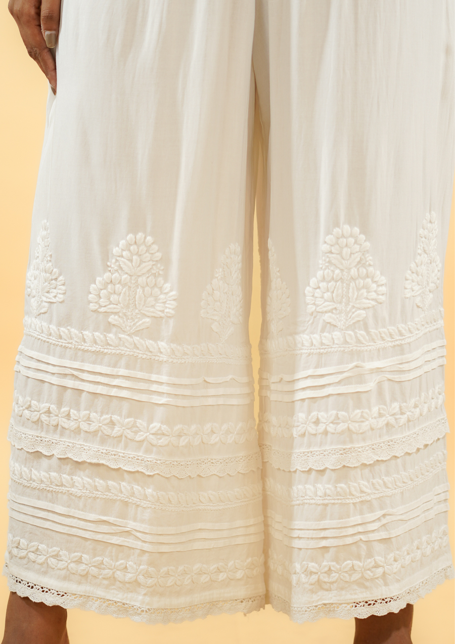 Chikankari Palazzo with lace - SC113959