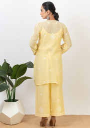 Mul Chanderi chikankari suit set - lemon yellow