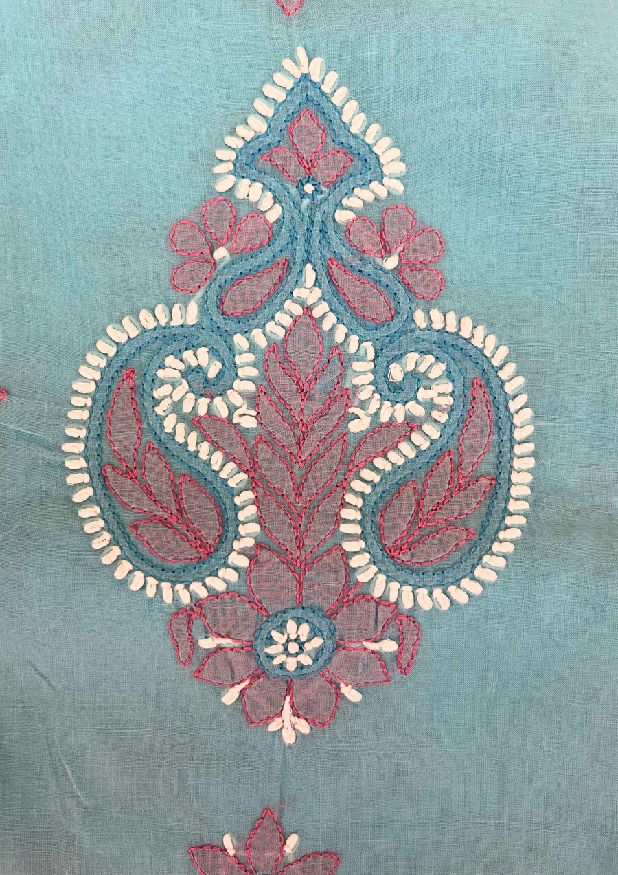 Cotton Unstitched Chikankari suit - Pink And Blue