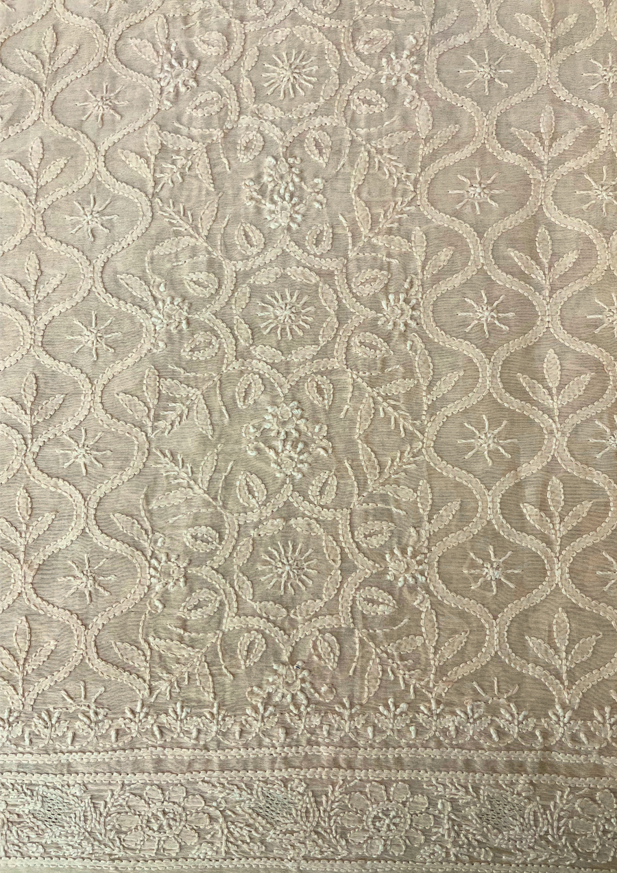 Chanderi Chikankari Unstitch Mens Kurta - Nude Peach