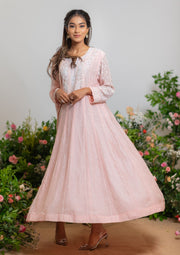 Mul Chanderi Anarkali - Salmon pink