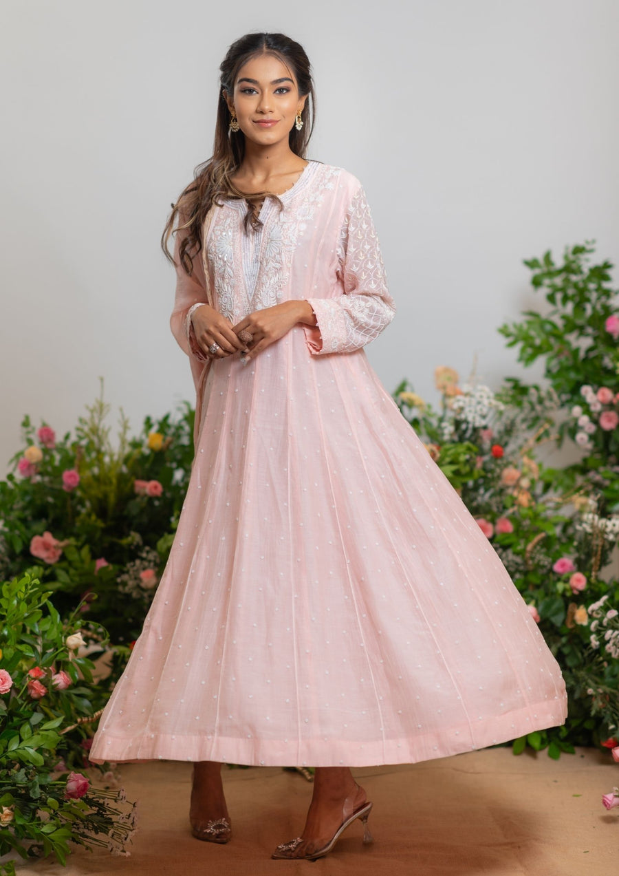 Mul Chanderi Anarkali - Salmon pink