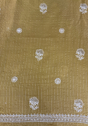 Chanderi Chikankari Unstitched Mens Kurta - Mustard Yellow