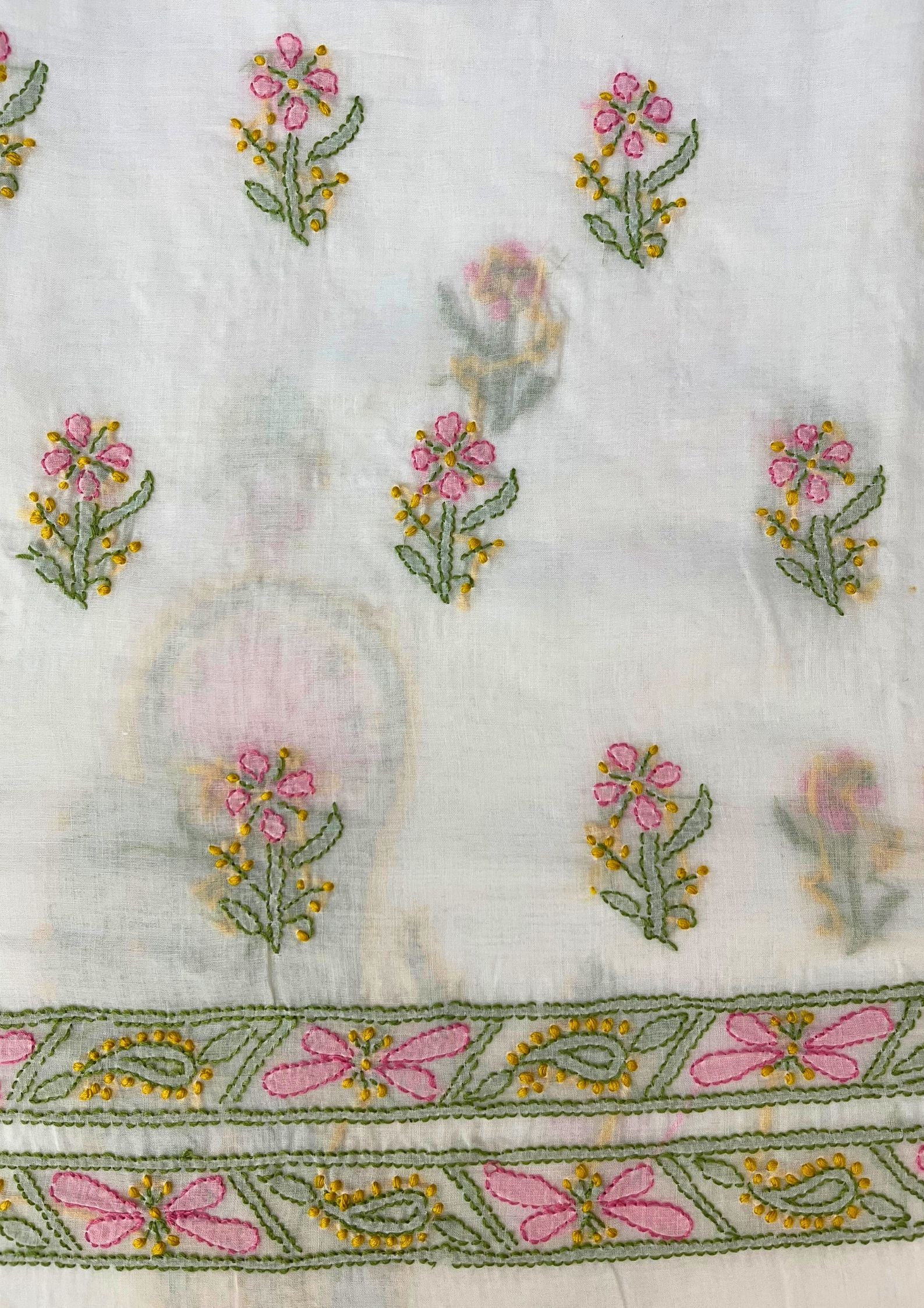Cotton Chikankari Unstitched Suit - multi colour