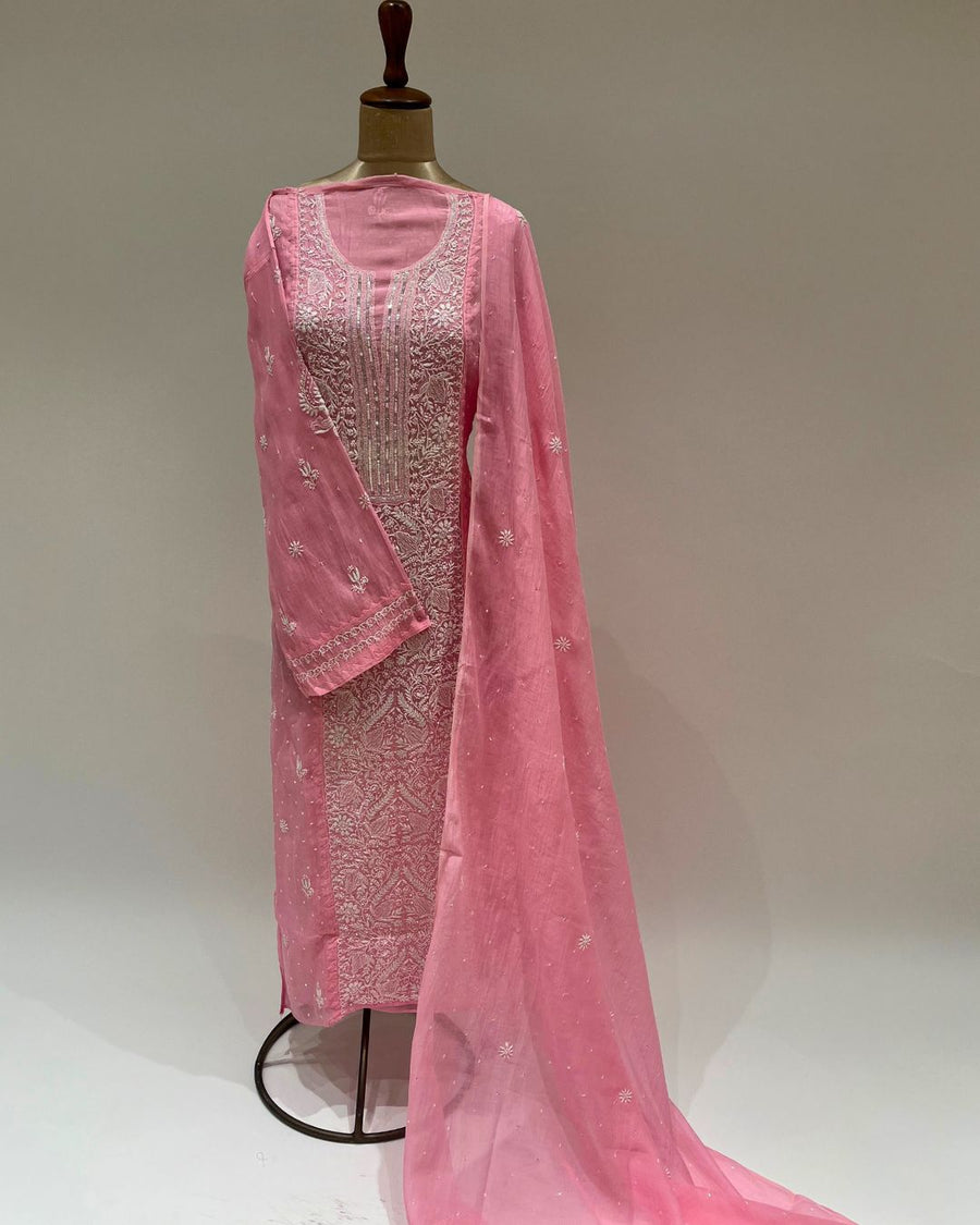 Mul Chikankari Unstitched 2pc Suit - Flowering Ginger