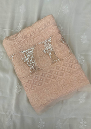 Chikankari Vescose Unstitched Suit - Peach