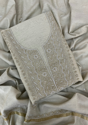 Linen Chikankari Unstitched 2Pc Suit - Beige