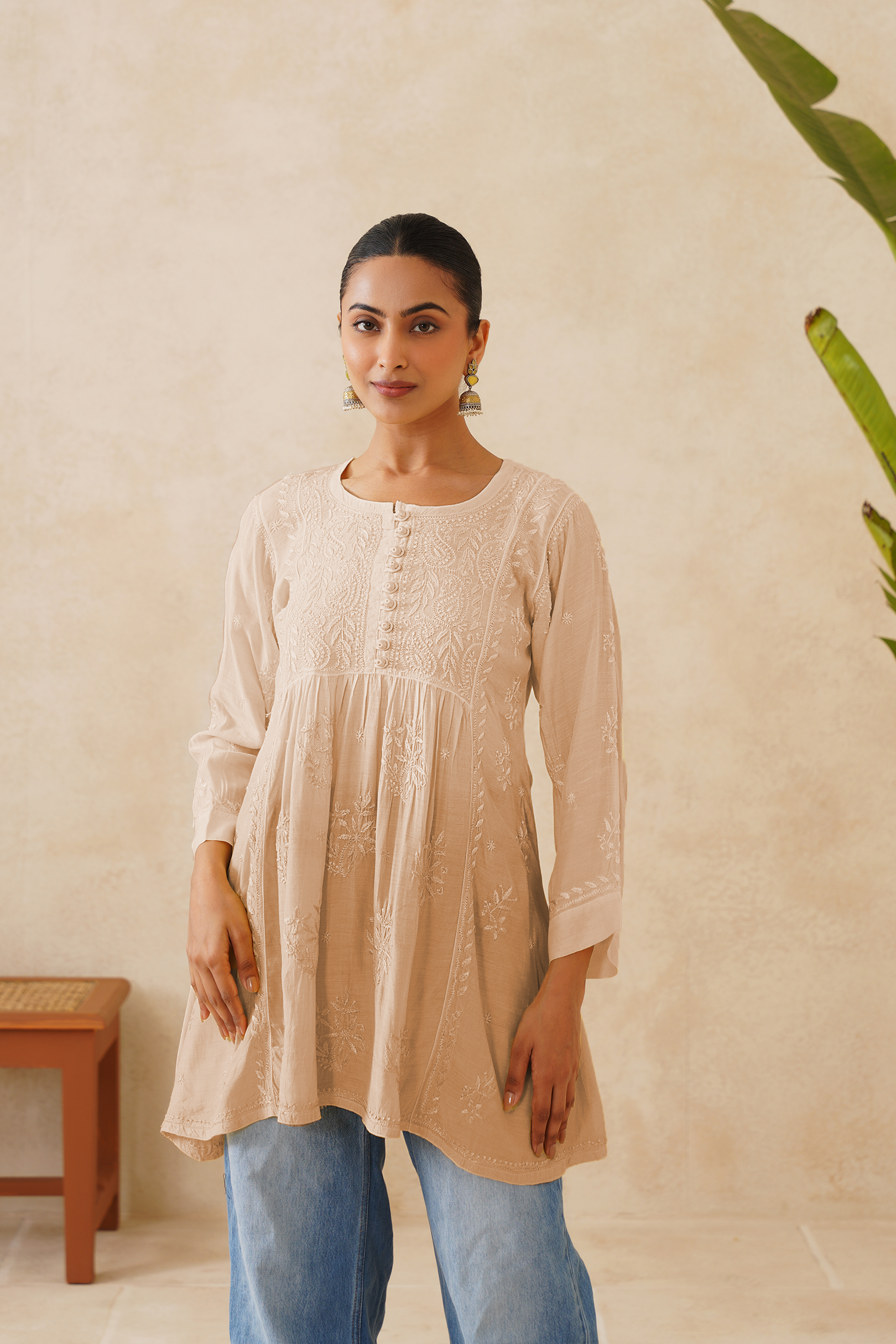 Muslin Short Kurti - Ombre Vanilla Latte