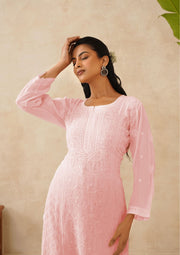 Crepe Georgette Long Kurti - Ombre Blush Pink