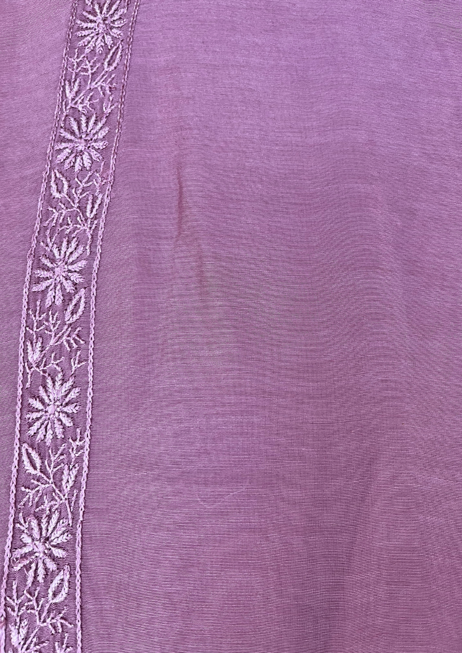 Chanderi Chikankari Unstitched Mens Kurta - Mauve