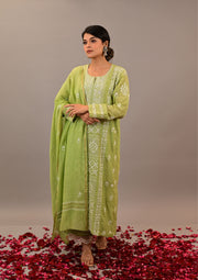 Vibrant Green Mul Chanderi Suit