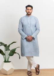 Cotton Chikankari Mens Kurta - Grey