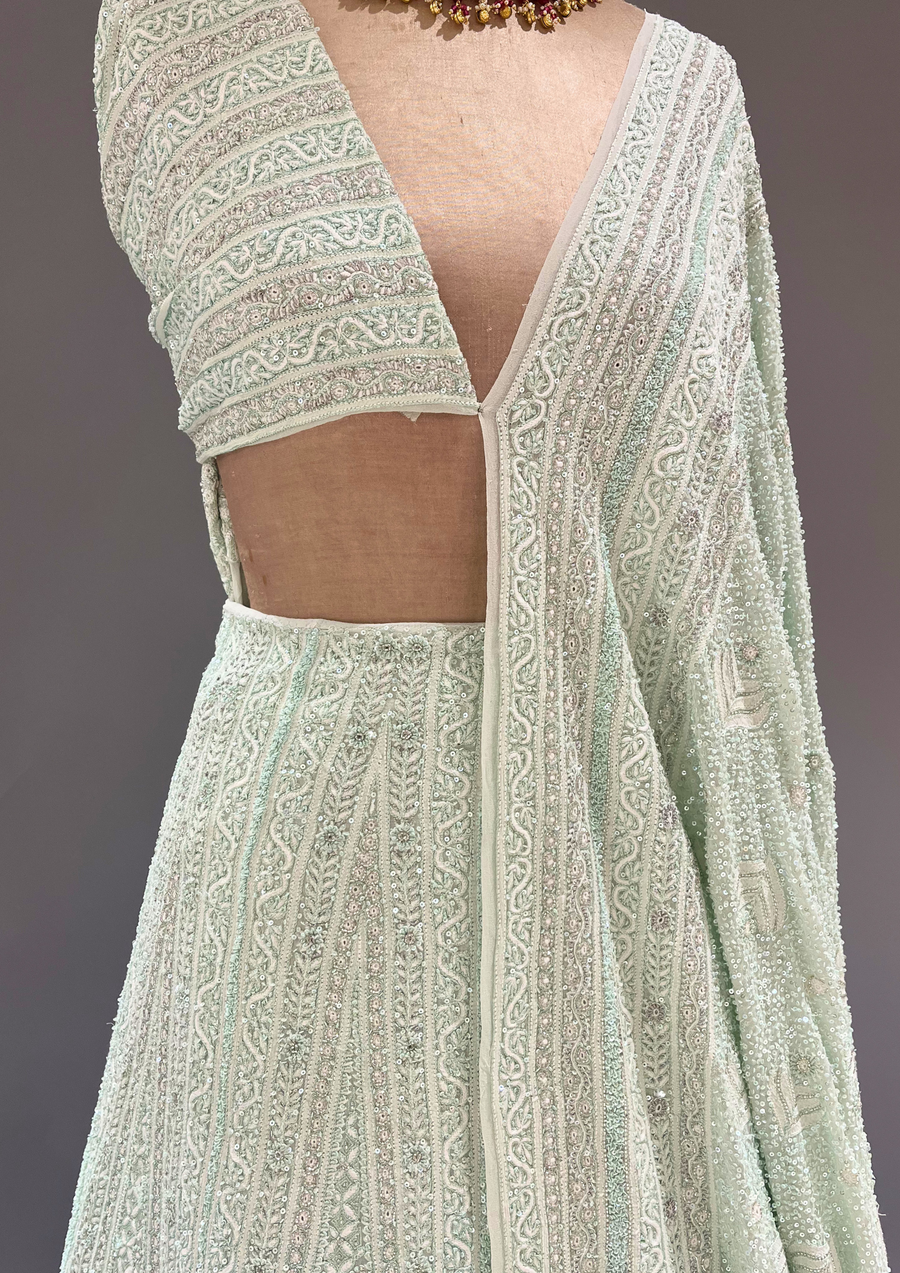 Chikankari Georgette Lehanga - Mint Green