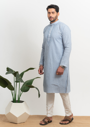 Cotton Chikankari Mens Kurta - Grey