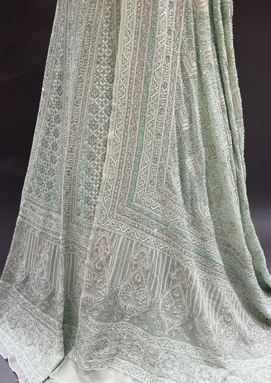 Chikankari Georgette Lehanga - Mint Green