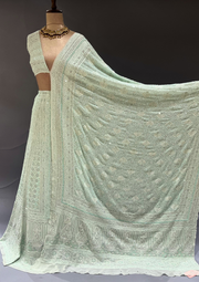 Chikankari Georgette Lehanga - Mint Green
