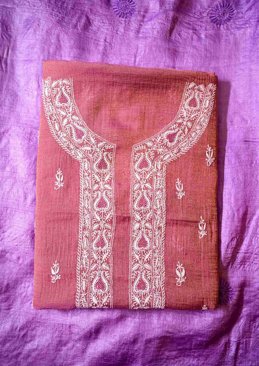 Men's Tissue Chanderi Unstitched Kurta – Wine Color - sc2419490