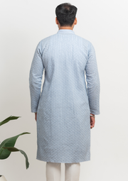 Cotton Chikankari Mens Kurta - Grey