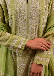 Vibrant Green Mul Chanderi Suit