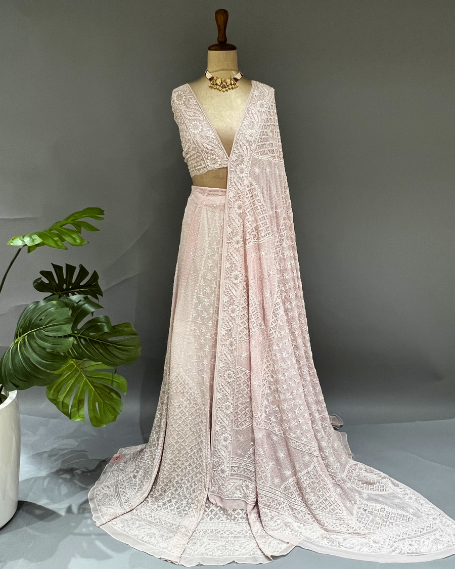 Chikankari Pure Georgette Lehanga - Blush Pink