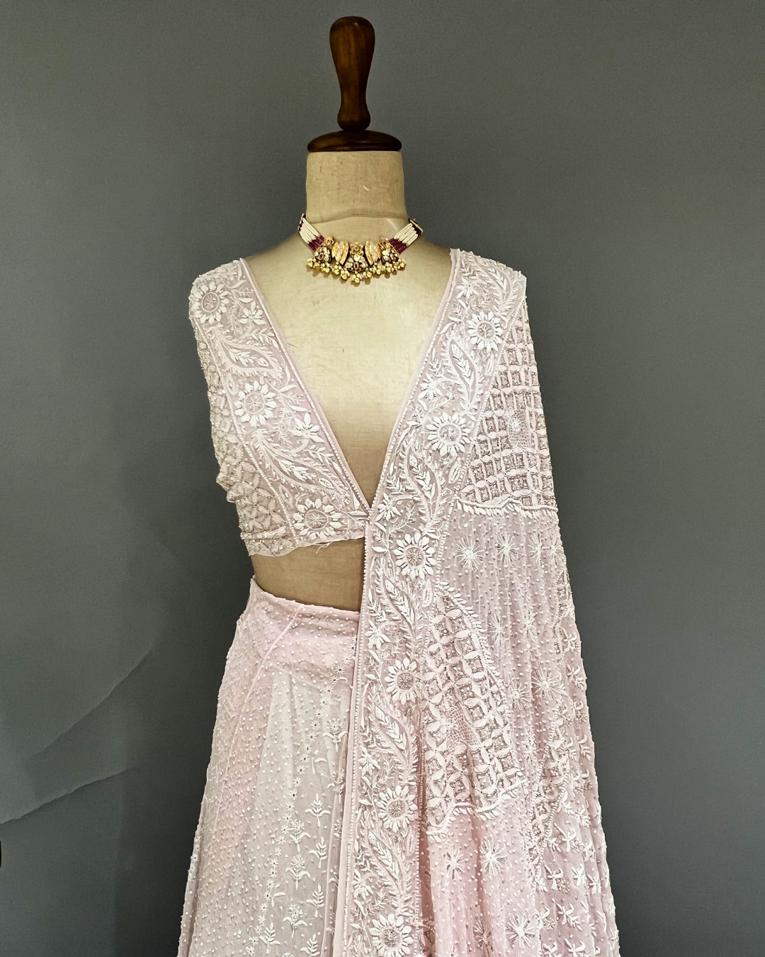 Chikankari Pure Georgette Lehanga - Blush Pink